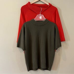 2 VTG  Fall Sweater Sz L Sag‎ Harbor Petite JAC Olive Rust Mock Neck Asymmetric